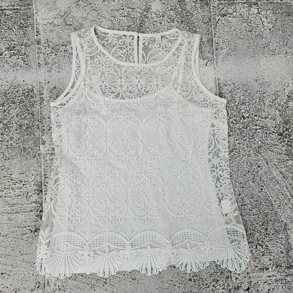 Adiva Women Top Blouse Ivory Net Sleeveless Tank Top Size S - Picture 1 of 8